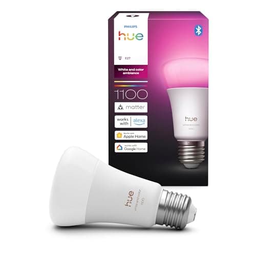 Image of Philips Hue Smart A60 LED Bulb, White and Color Ambiance, E27 Base, 8.1W, Full Spectrum Light 1000K-20000K, 1100 Lumens, Dimmable, Smart Lighting Works with Alexa, Google, and Apple, 1 Pack