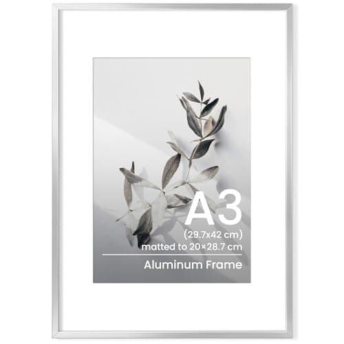 Image of A3 Picture Frame, Metal A3(30x42 cm) Photo Frame A3 Frame with Mount for A4(21x29.7 cm) A3 Poster Documents Certificate Frame with Tempered Glass for Wall Mounting for Home Family Office, Silver