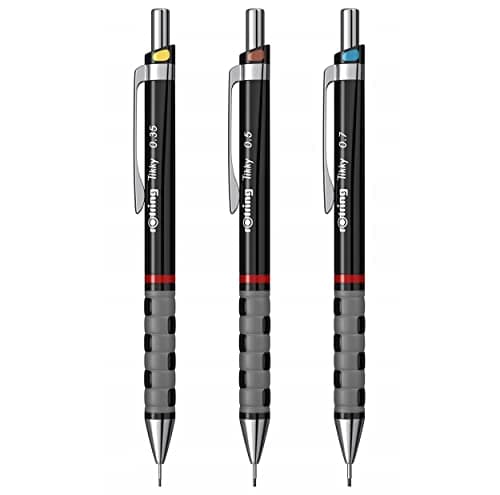 Image of rOtring Tikky Mechanical Pencil | 0.35mm, 0.5mm and 0.7mm | HB Lead | Black Barrel | 3-Piece Set