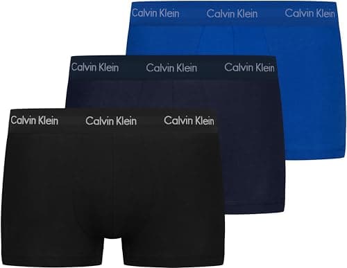 Image of Calvin Klein Men’s 3 Pack Low Rise Trunks, Multicolour (Black/Blueshadow/Cobaltwater Dtm Wb), XS