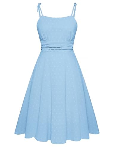 Image of Belle Poque Boho Dresses for Women UK Summer Casual Spaghetti Strap Ruched Tea Party Dress XL Light Blue