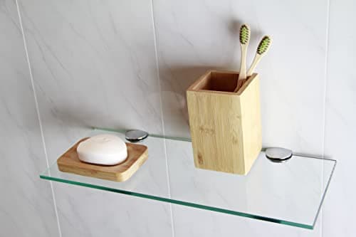 Image of BSM Marketing Long glass shelf with chrome supports bathroom bedroom kitchen office (400mm x 150mm)