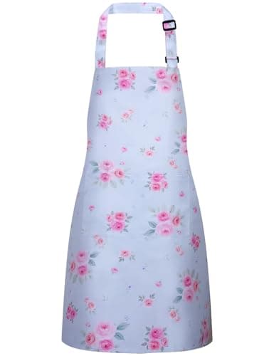 Image of DASHUAIGE Floral Aprons for Women, Adjustable Apron with 2 Pockets, Vintage Flowers Aprons for Cooking Home Kitchen Restaurant (Blue)