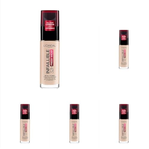 Image of L'Oréal Paris Liquid Foundation, Full Coverage, Lasting Wear, With Vitamin C and SPF 25, Infallible 32H Fresh Wear, 15 Porcelain (Pack of 5)