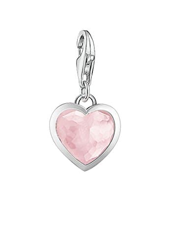Image of Thomas Sabo Women Charm Pendant Heart Rose Quartz Charm Club 925 Sterling Silver 1361-034-9
