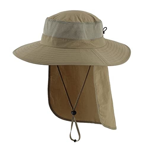 Image of Decentron Outdoor UPF50+ Mesh Sun Hat Wide Brim Fishing Hat with Neck Flap (Light Vert Khaki)