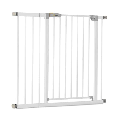 Image of hauck Open N Stop KD with 21cm Extension, White - Pressure Fit Baby Gate 96-101 cm for Doors & Stairs, Closes Manually, Opens to Both Sides with One Hand, Metal