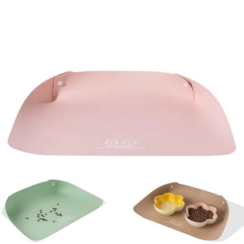 Image of Cat Dog Food Mat, Waterproof Non Slip Leather Pet Feeding Mat for Cats and Small Dogs, Easy Clean Raised Edge to Contain Spills, BPA Free with Grippers (Pink)