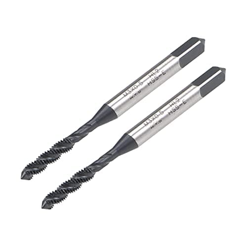 Image of uxcell M3 x 0.5 Spiral Flute Thread Tap, Metric Machine Threading Tap HSS Nitriding Coated, Round Shank with Square End, H2 Tolerance, 2pcs