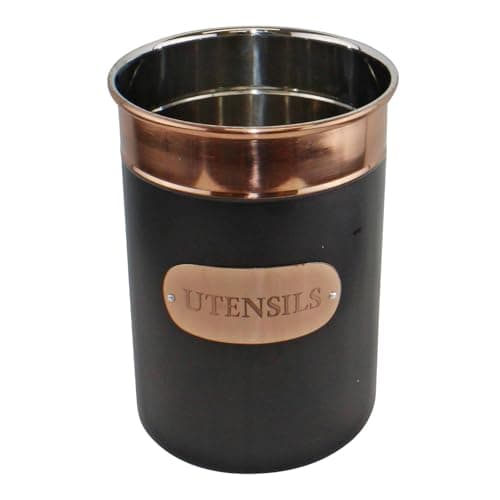 Image of Black And Copper Kitchen Utensil Storage Holder ~ Stunning Utensil Organiser Pot