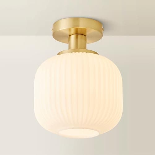 Image of ValueLights | Gold Flush Ceiling Light Fitting with Ribbed Frosted Glass Shade | Pendant Lights, Home Décor & Improvement Essential | Mains Wired