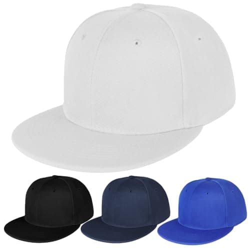 Image of BSBUY Baseball Cap for Men Flat Brim Kappe Cap, Classic Plain Baseball Hats Flat Peak Snapback Hat Cap Hip Hop Style, Adjustable Sports Casual Cap Breathable Summer Sun Visor Hat for Outdoor(White)