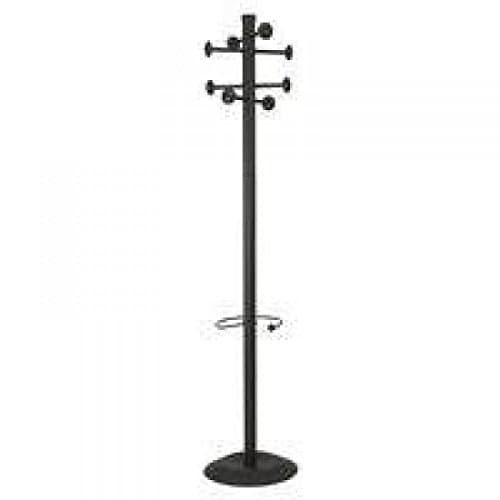 Image of Alba Stan2 Coat Rack with Umbrella Holder, Eight Knobs, Black