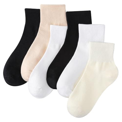 Image of Radsocken 6 Pairs Crew Ankle Socks, Cotton Athletic Running Casual Socks, Breathable Liners Sports for Men Women, Beige + Black + Off-white + White
