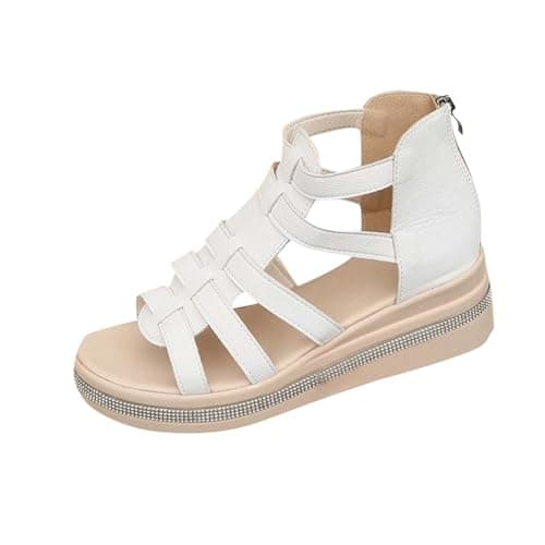 Image of Womens Platform Sandal Gladiator Wedge Sandals Open Toe Summer Shoes Zipper Traveling Roman Sandals Casual Wear Wide Fit Leather Sandal Hiking Walking Shoes for Outdoor Sports