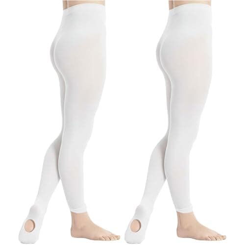 Image of viiotu 2 Pairs Ballet Tights Girls Kids 70 Denier Dance Tights Convertible Stretch Transition Ballet Tights for School Gymnastics Ballet Dancing, (UK, Age, 10 Years, 13 Years, Regular, White)