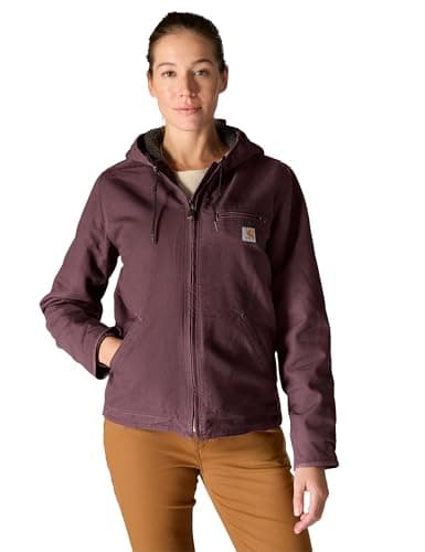 Image of Carhartt Women's Loose Fit Washed Duck Sherpa Lined Jacket, Blackberry, XS