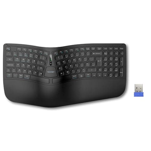 Image of TECKNET Wireless Ergonomic Keyboard, 2.4G USB & Bluetooth Rechargeable Keyboard, Wrist Rest, Natural Typing, Stain-Resistant Fabric, Ergonomic Split Keyboard Compatible for Windows Computer Laptop