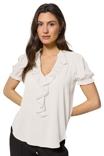 Image of M&Co Frill Front Short Sleeve Blouse - Women's White