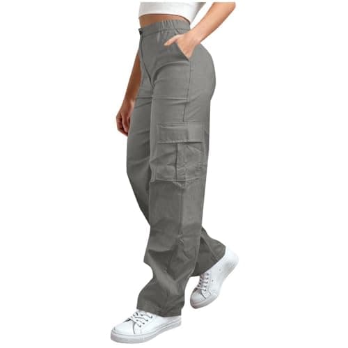 Image of Zeiayuas Womens Cargo Trousers High Waist Hiking Walking Combat Pants Ladies Cotton Stretchy Straight Leg Casual Pants with Multi Pockets Ladies Casual Jogging Work Trousers