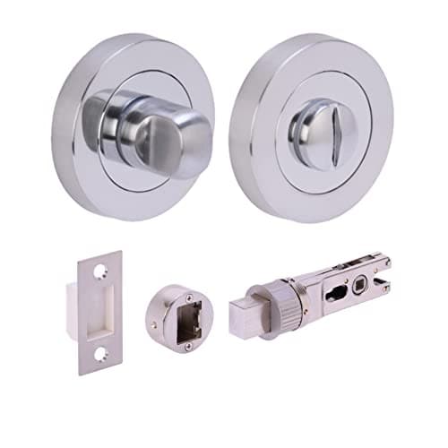 Image of HANDLEZONE® Bathroom Toilet Door Thumb Turn and Release Bullet Round Deadbolt Kit - Dual Finish Polished/Satin Chrome - 76mm Bolt with 57mm Backset