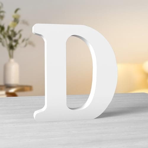 Image of Aruatu 8 Inch White Wooden Letters Unfinished Wood Letter for Wall Decor Decorative Standing Letter Large Letters for wall Decoration for Craft Home Party Projects (D)