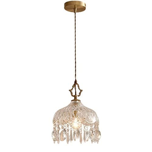 Image of USMJQVZ 1 Lights E14 French Vintage Small Chandelier Farmhouse Adjustable Crystal Glass Hanging Light Fixtures for Dining Hallway Kitchen Island Pendant Light