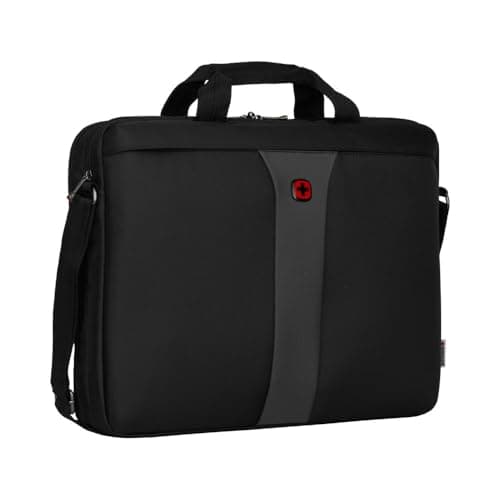 Image of Wenger Legacy 17 laptop case with shoulder strap, notebook up to 17 inches, briefcase, organizer, 12 L, for men and women, office, business travel or uni, black/gray, 600654