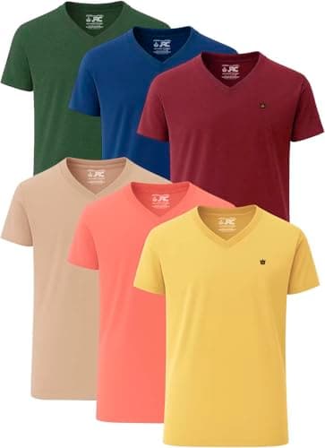 Image of JRC Just Royal Clothing Mens V-Neck Short Sleeve T-Shirts, Casual Vee Neck Tops, Pack of 6 (Hot-1, 3XL)