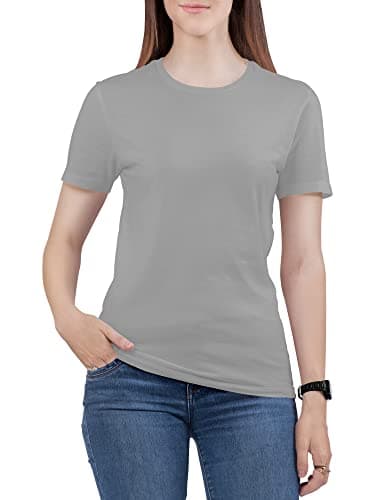Image of Love My Fashions Women's Round Neck Short Sleeves Plain Cotton T-Shirt Heather Grey