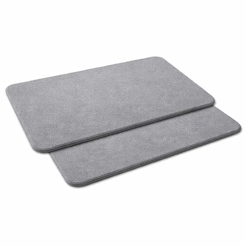 Image of BURI 2 x Bath Mat 60 x 39 x 1 cm Made of Diatomaceous Earth Grey - Non-Slip Stone Mat, Water Absorbent & Quick Drying, Antibacterial Shower Mat, Sustainable Bath Mat with Non-Slip Mat