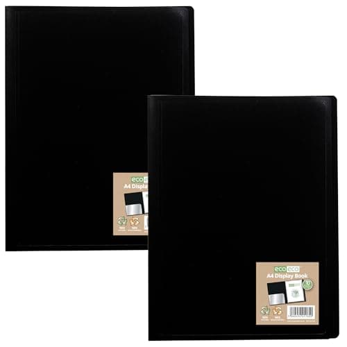 Image of eco-eco A4 100% Recycled 10 Pocket Black Flexible Cover Portfolio Book Folder Display Book, Pack of 2 Books, eco160x2