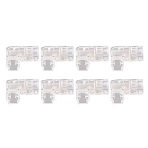 Image of Prosxylate 8Pcs 2 Pin 5mm COB LED Strip Light Connectors, L Shaped Solderless Gapless Connectors for 5mm Wide COB LED Strips, Transparent Right Angle Extension Adapter Kit