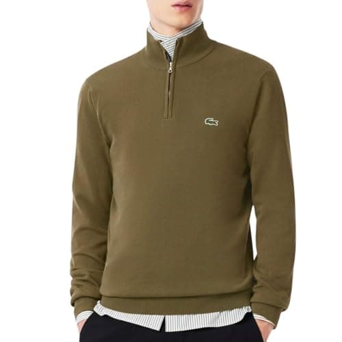 Image of Lacoste Half Zip Logo Mens Sweatshirt - Olive E9F
