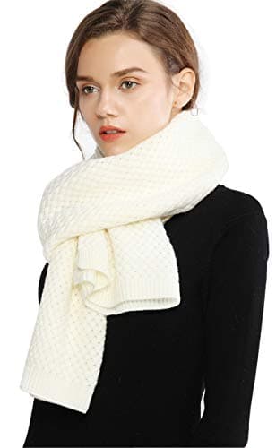 Image of RIIQIICHY Ladies Winter Scarf Women White Warm Chunky Fluffy Knitted Thick Pashmina Shawl Wraps