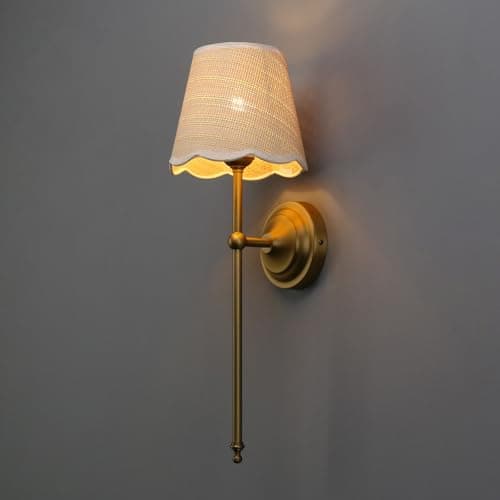 Image of JIMUBEAM Industrial Vintage Wall Light Sconce, Boho Rattan Shade with Long Arm Antique Brass Wall Mounted Lamp, Rustic Indoor Up and Down Wall Light Fixture for Bedroom Living Room Hallway