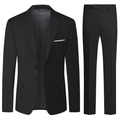 Image of Allthemen Mens Suits 2 Piece Regular Fit Wedding Dress Suit Two Buttons Business Suit Blazer Trousers Black M