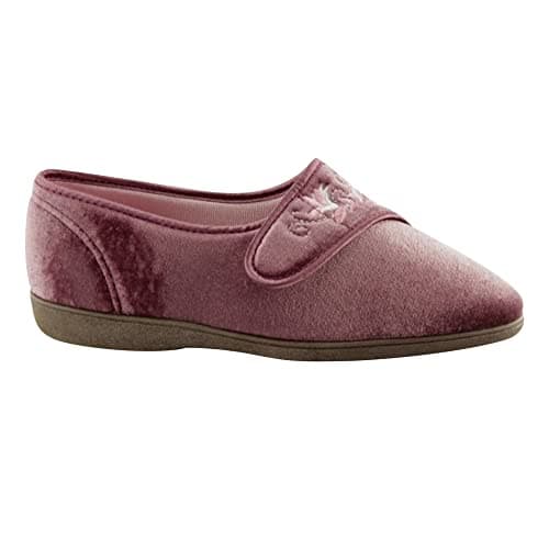 Image of Sleepers Womens/Ladies Jolene Touch Fastening Embroidered Slippers (6 UK) (Heather)