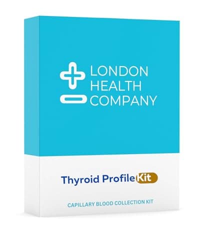 Image of Thyroid Hormone Function Profile Blood Test for Checking TSH, Free T3 (FT3) & Free T4 (FT4). Complete Home Sample Collection kit for Laboratory Analysis & Report