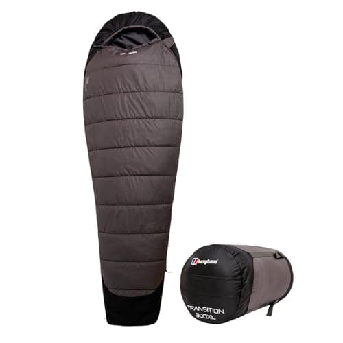 Image of Berghaus Transition 300 XL Sleeping Bag for Adults, Teens, Kids, 1 Person, 3 Season, XL for Taller Users, Indoor & Outdoor Use, Camping, Hiking, Backpacking, Travelling, Compression Bag, Grey
