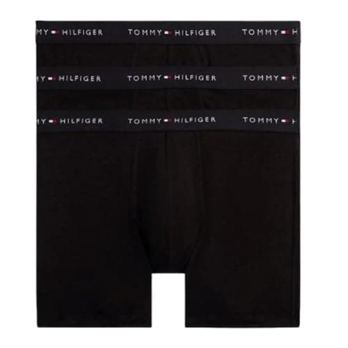 Image of Tommy Hilfiger Men’s 3 Pack Boxer Briefs with Logo Waistband, Black (Black/Black/Black), XXL