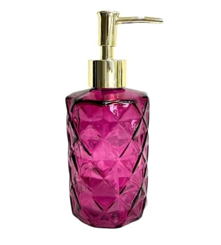 Image of Rocwing Glass Pump Dispenser for Lotion Liquid Soap in Bathroom or Kitchen (Fuchsia-Gold)