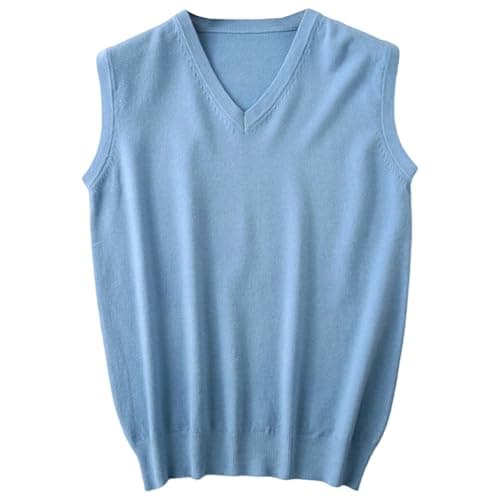 Image of YOSUWOAI Sweater Vest Men's Sleeveless Knitted Vest V-Neck Knitted Pullover Vest Plain Sleeveless Knitted Jumper for Men Elegant Knitwear Soft Undershirt Top, Light blue, XXL