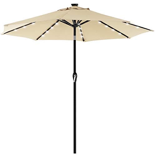 Image of SONGMICS 3 m Garden Parasol Umbrella with Solar-Powered LED Lights, Sunshade with UPF 50 plus Protection, Tilting, Crank Handle for Opening Closing, Base Not Included, Beige GPU033M01