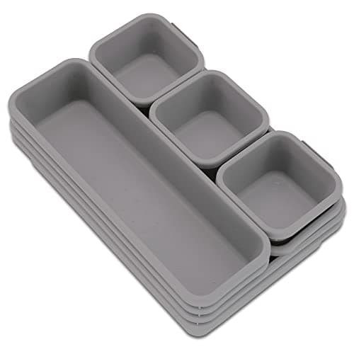 Image of Addis 8pcs Interlocking Drawer Organiser Plastic Storage Trays Dividers for Kitchen Office Desk Make-Up Clothing Jewellery Craft Bathroom organising, Grey