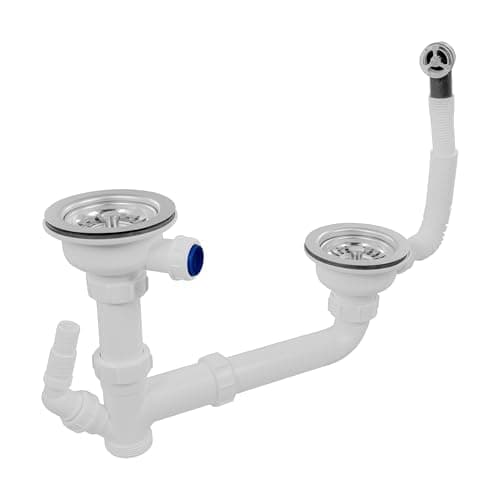 Image of McAlpine SK2-BWS Kitchen Sink Waste Kit with 2 Basket Strainer Wastes (No Trap) | Dual Bowl Compatible | Durable Waste Kit for Kitchen Sinks | Easy Installation