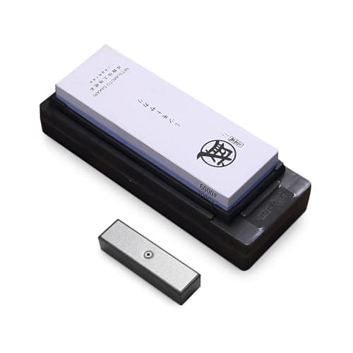 Image of MITSUMOTO SAKARI Japanese Knife Sharpening Stone, 2000/6000 Grit Professional Kitchen Double Sided Whetstone, Knife Sharpener with TPR Rubber Non-Slip Base