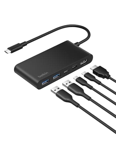 Image of Belkin USB C Hub, 5-Port Hub w/ 4K HDMI Display @ 60Hz, 100W Power Delivery, Fast Data Transfer 5Gbps, USB C Multiport Adapter for MacBook, iPad Pro, Chromebook, & More - Upgraded HDMI 2.0 - Black