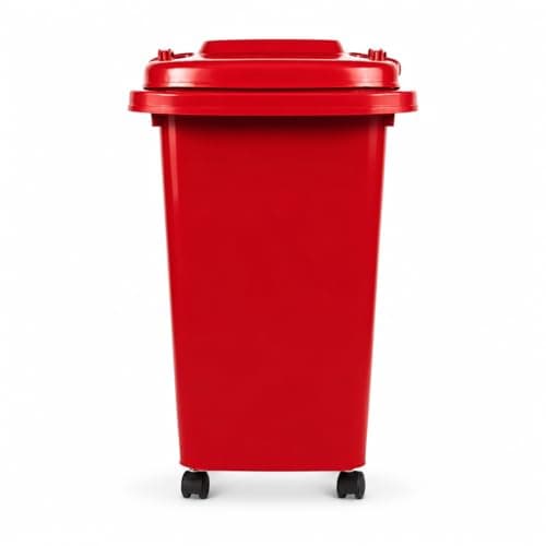 Image of BURAKH Recycling Wheelie Bin Dustbin Rubbish Waste Trash Kitchen Home Office 30L 50L | Indoor Outdoor Rubbish Waste with Wheels | Recycling Food Dustbin Outdoor Wheelie Bin Green/Red (Red, 50 Litre)
