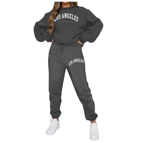 Image of Womens Tracksuit Set Letter Print Pullover Sweatshirt and Sweatpants Jogger Stretchy 2 Piece Sweatsuits for Women Winter Warm Hoodie Suits Comfy Soft Tracksuits Set Gym Activewear Leisure Suits (L)